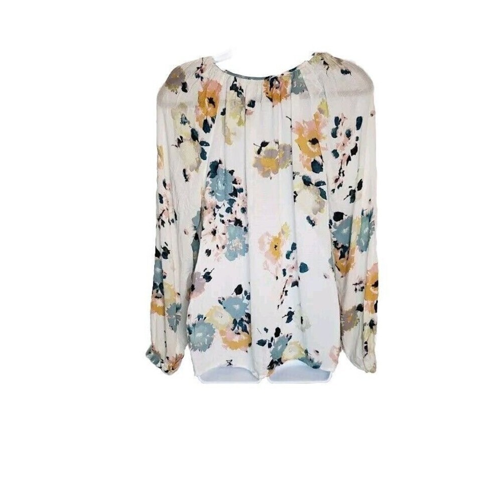 Lucky Brand Women's Floral Peasant Blouse Top keyhole (Size L) Long Sleeve - Picture 2 of 12